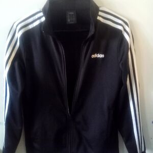 Adidas Black and White Windbreaker with Iconic Stripes